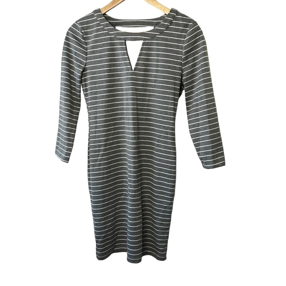 Jack by BB Dakota Women's Mici Stripe Ponte Cutout Dress Gray Stripe Small New